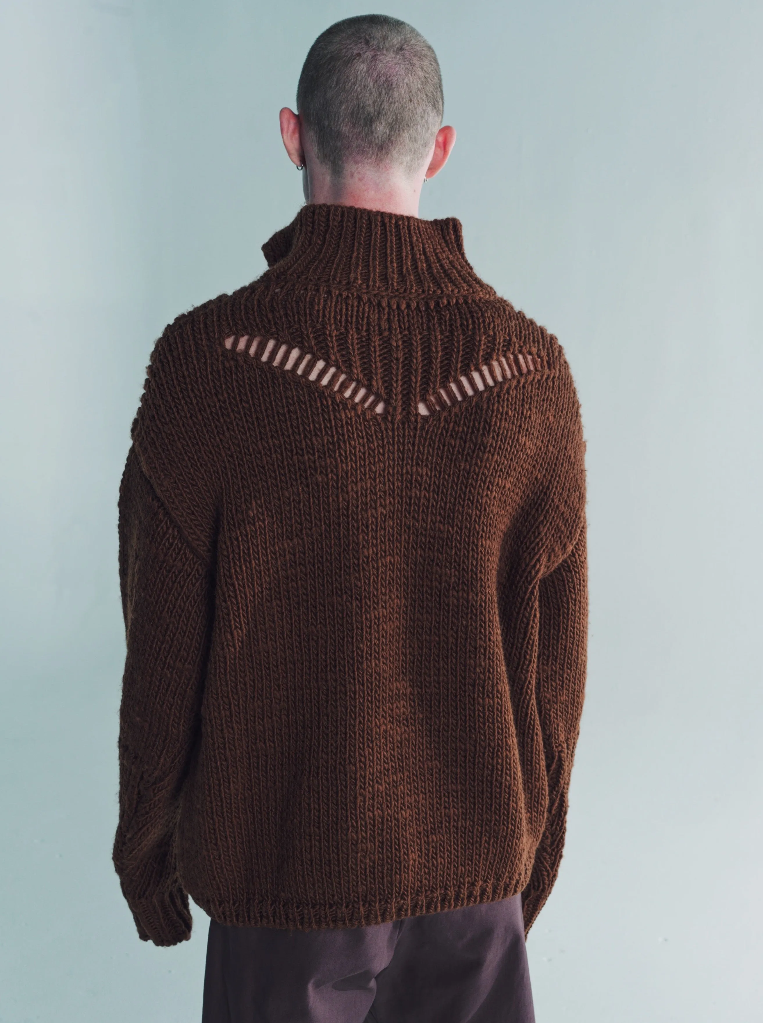 Brown Wool Winter Hand Made Zip Up
