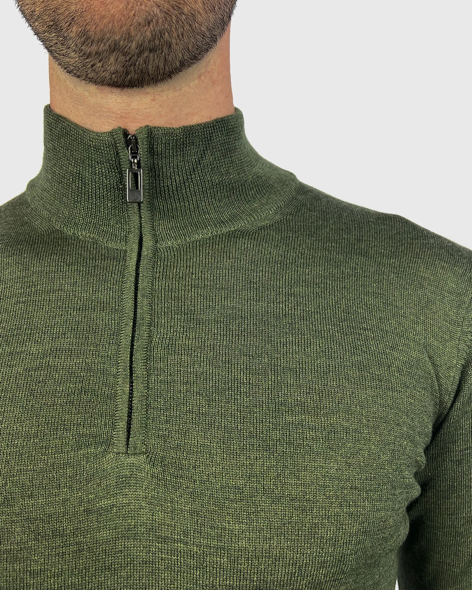 VISCONTI W23Z OLIVE-GREEN WOOL QUARTER ZIP SWEATER